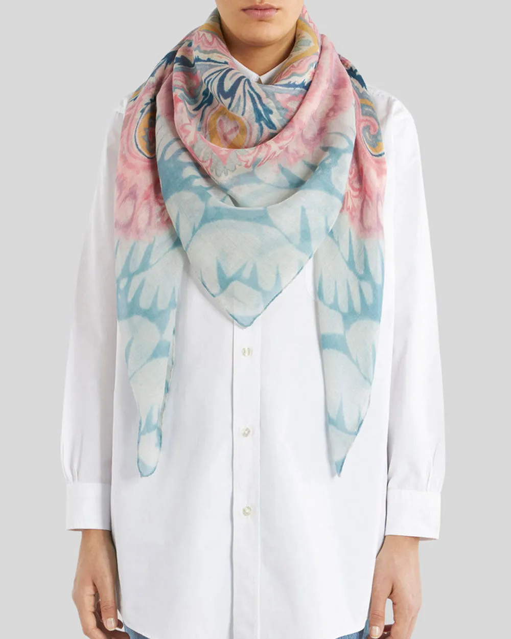 Azzurro Silk Print Scialle Butterfly Mandala Scarf