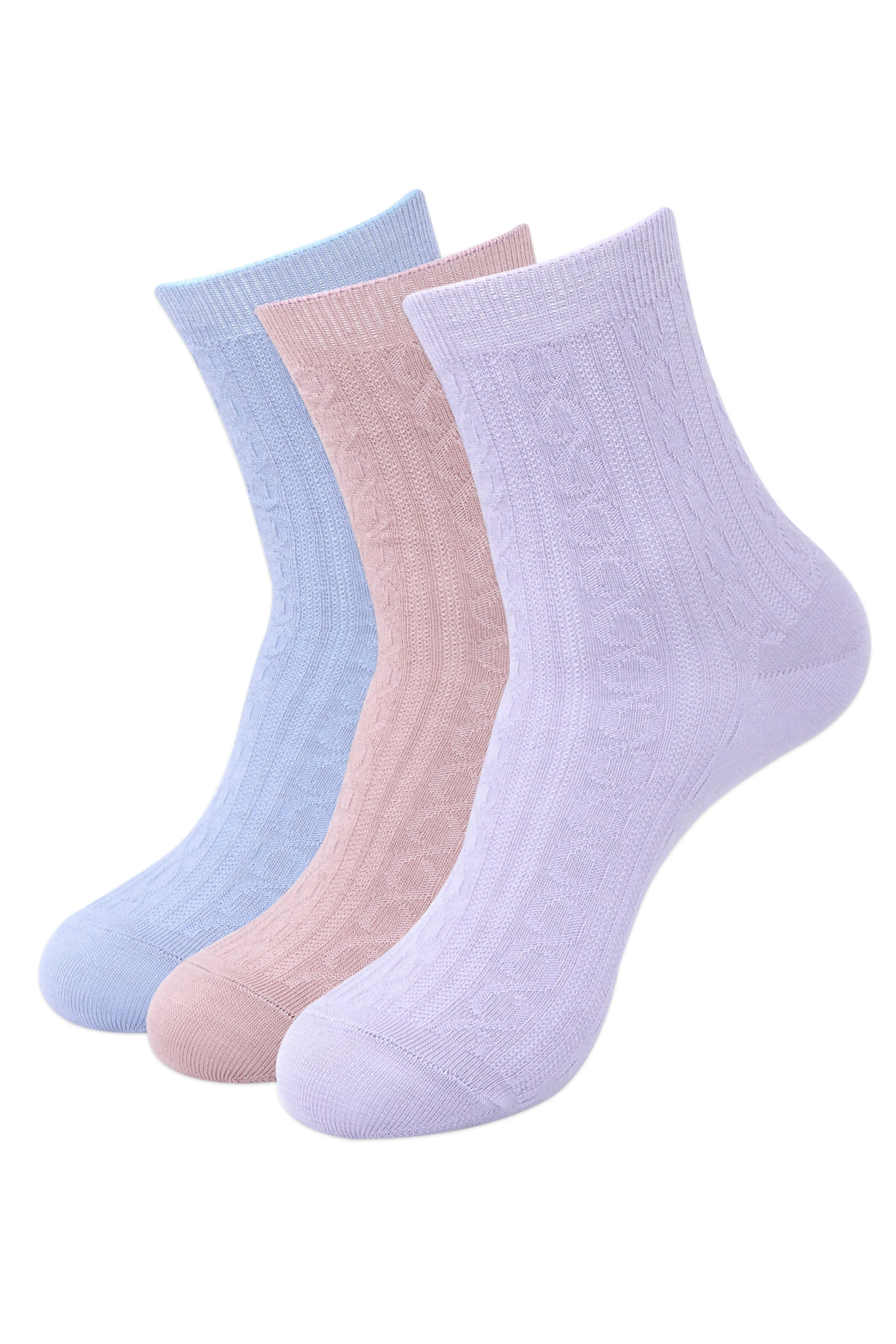 Balenzia Women's Self design Woolen high ankle Socks- Blue,Pink,Purple-(Pack of 3 Pairs/1U)