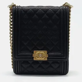 Black Caviar Leather Chic Pearls Flap Bag