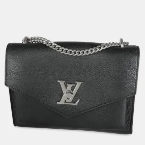 Black Leather Mylockme Chain Shoulder Bag