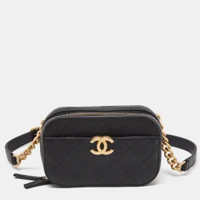 Black Quilted Caviar Leather Chic Affinity Belt Bag