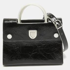 Black/White Crinkled Patent Leather Medium Diorever Top Handle Bag