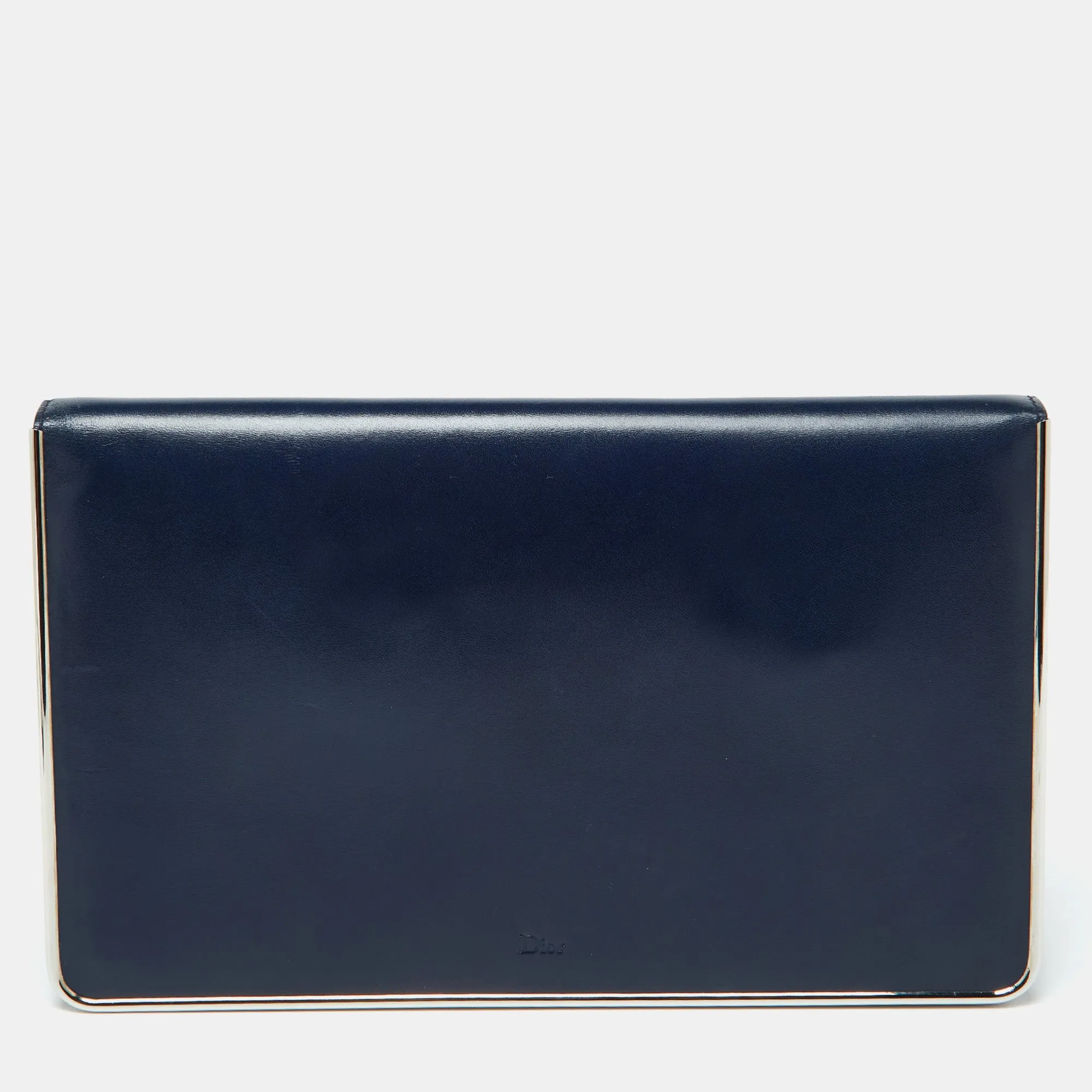 Blue Leather Metal Flap Clutch