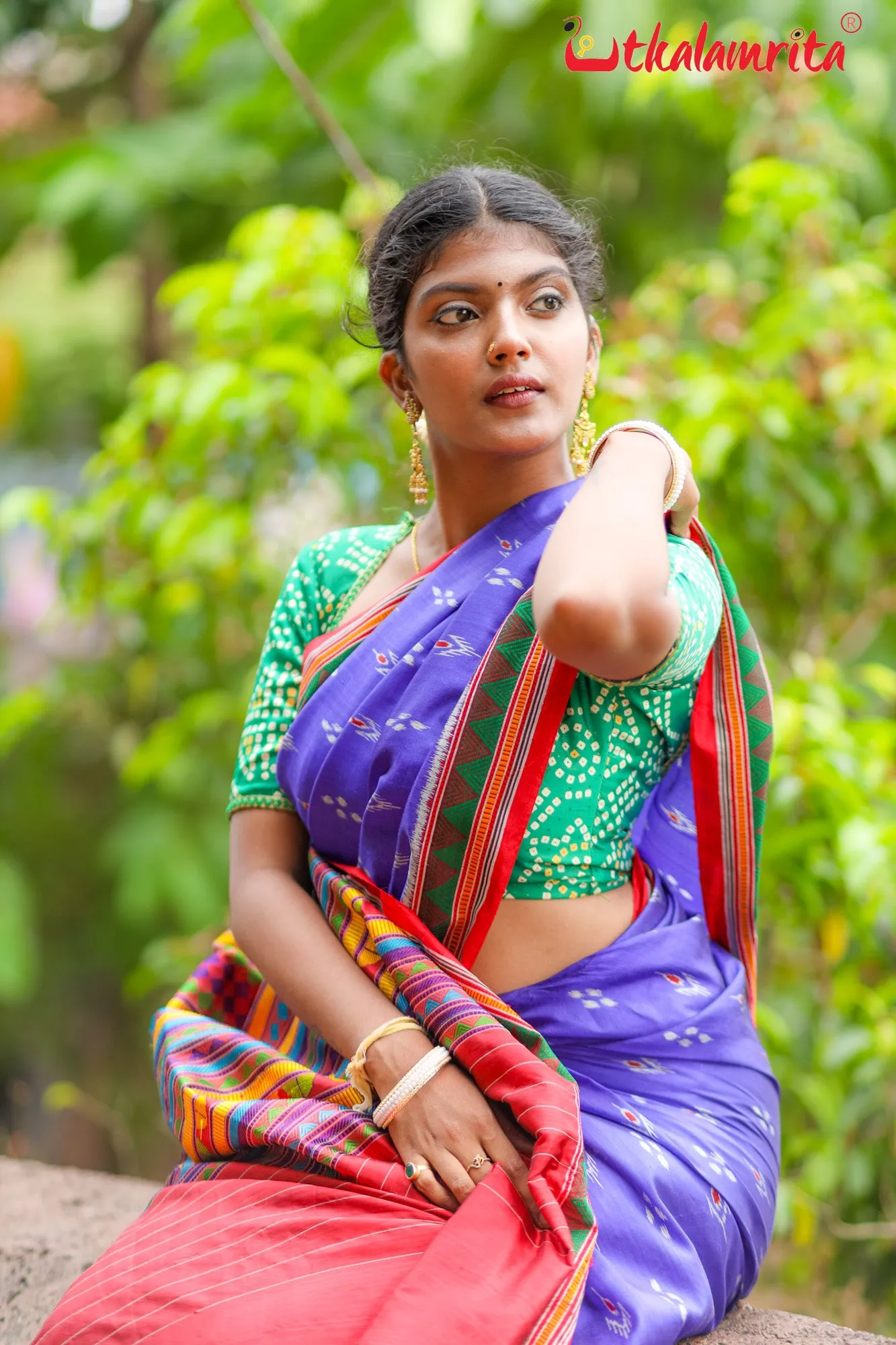 Blue Red Mayurachandrika Dongria Silk Saree