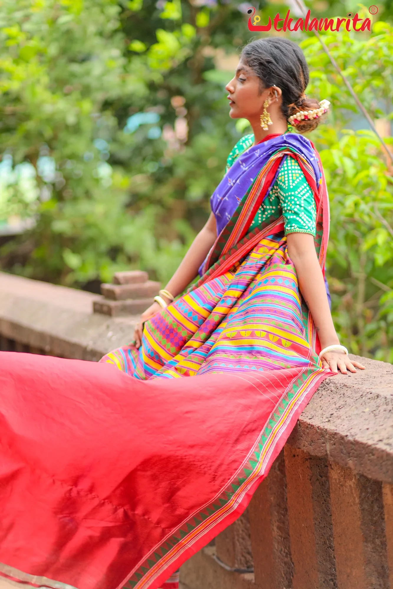 Blue Red Mayurachandrika Dongria Silk Saree