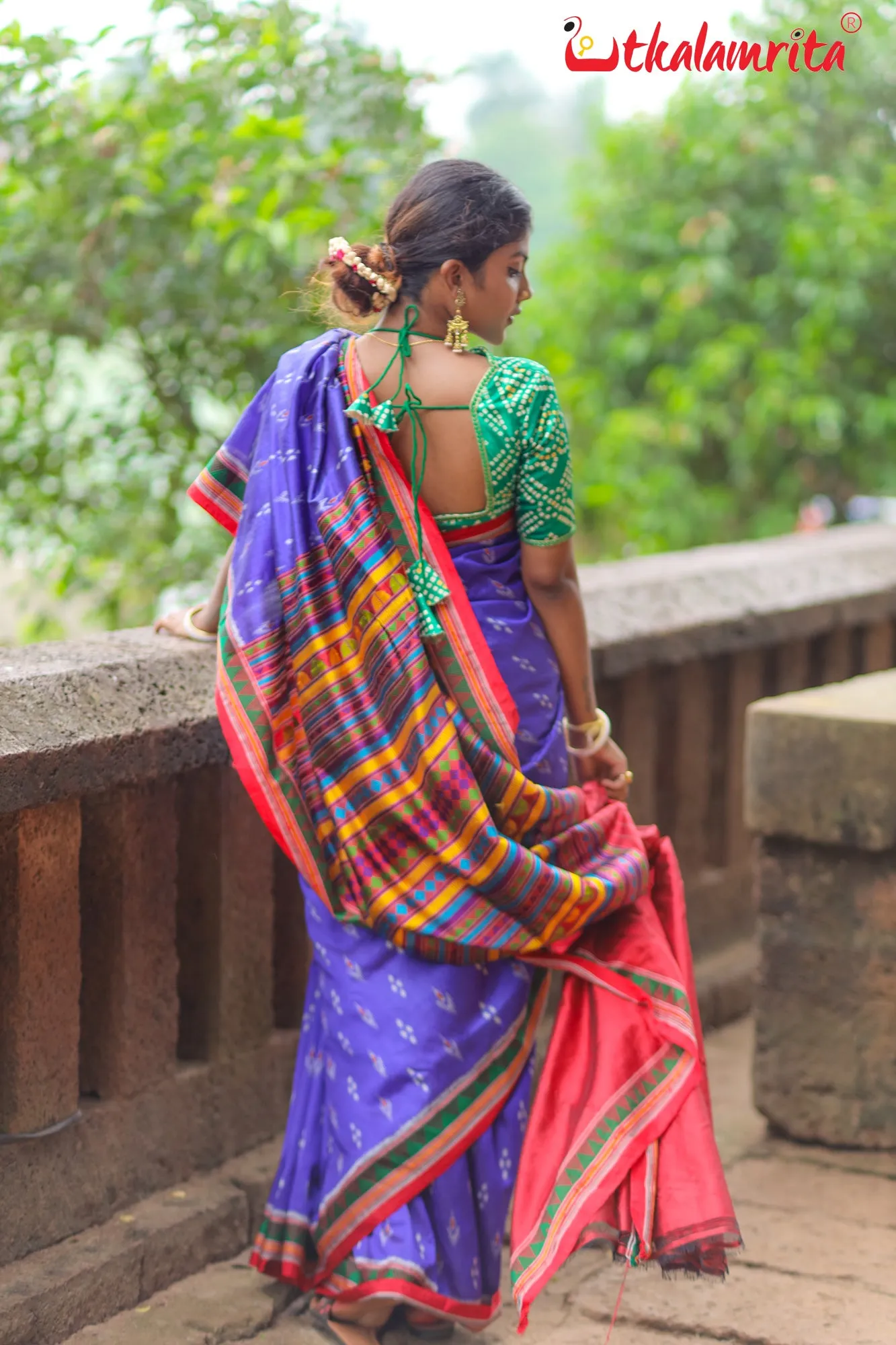 Blue Red Mayurachandrika Dongria Silk Saree