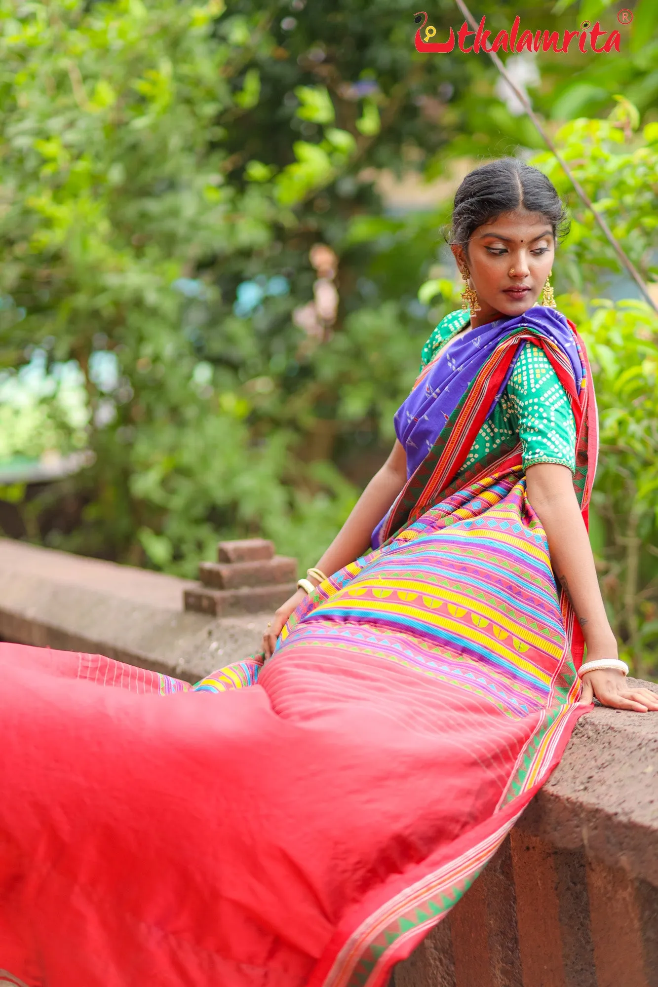 Blue Red Mayurachandrika Dongria Silk Saree