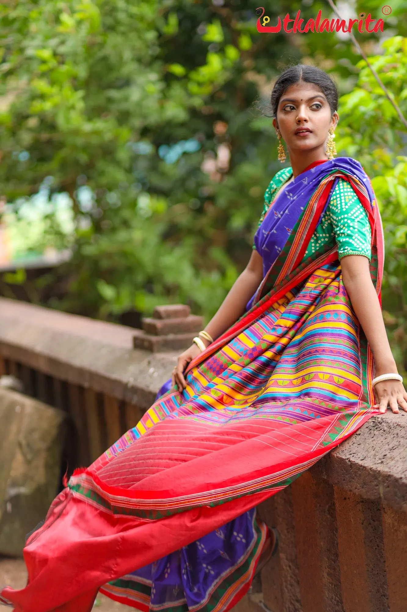 Blue Red Mayurachandrika Dongria Silk Saree