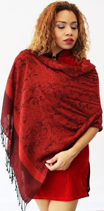 Boricua Pashmina (Synthetic)/Silk Blend Paisley Design Shawl