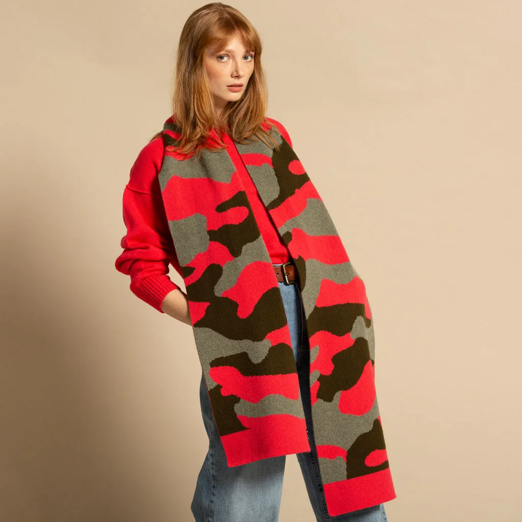 CAMO BLANKET SCARF KHAKI CORAL