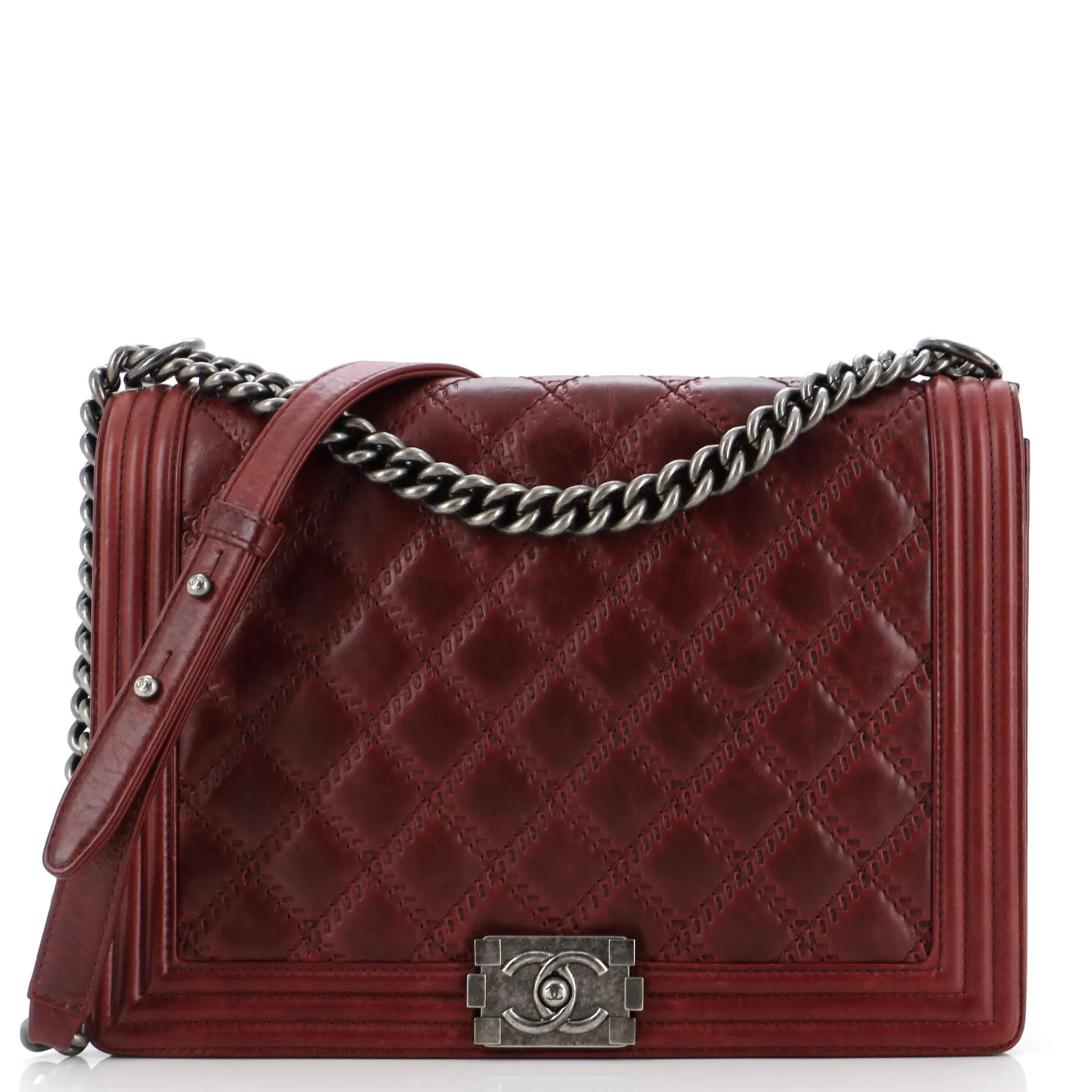 CHANEL Double Stitch Boy Flap Bag Quilted Calfskin Large