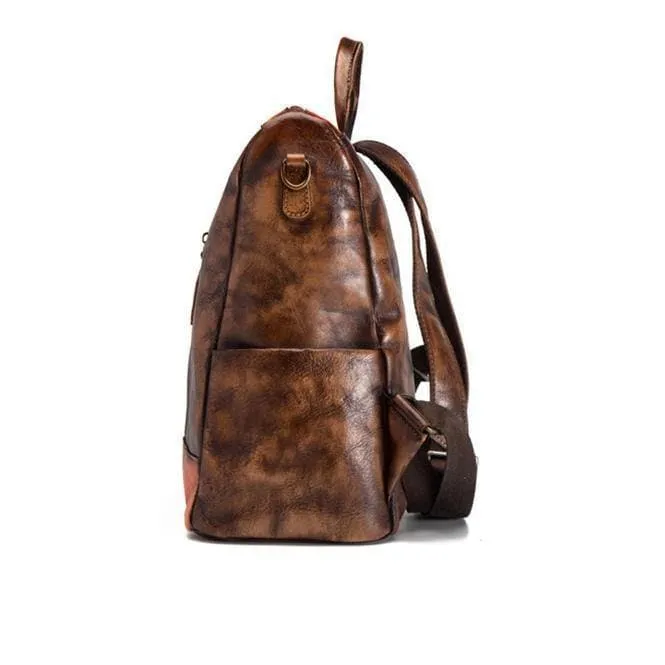 Chic Omychic Casual Travel chocolate Color Matching Leather Backpack