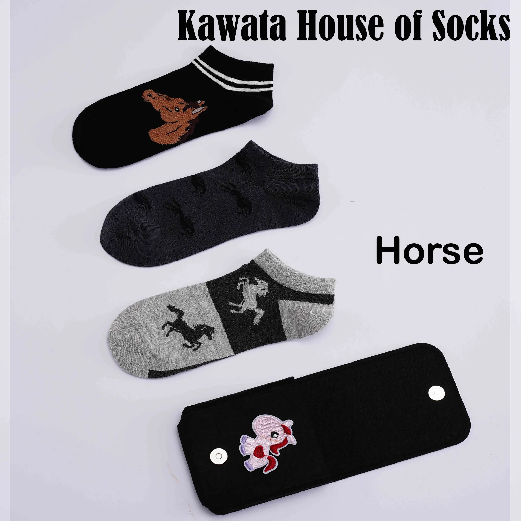 Chinese Zodiac 3 Pairs Ankle Socks with Pocket Compartment