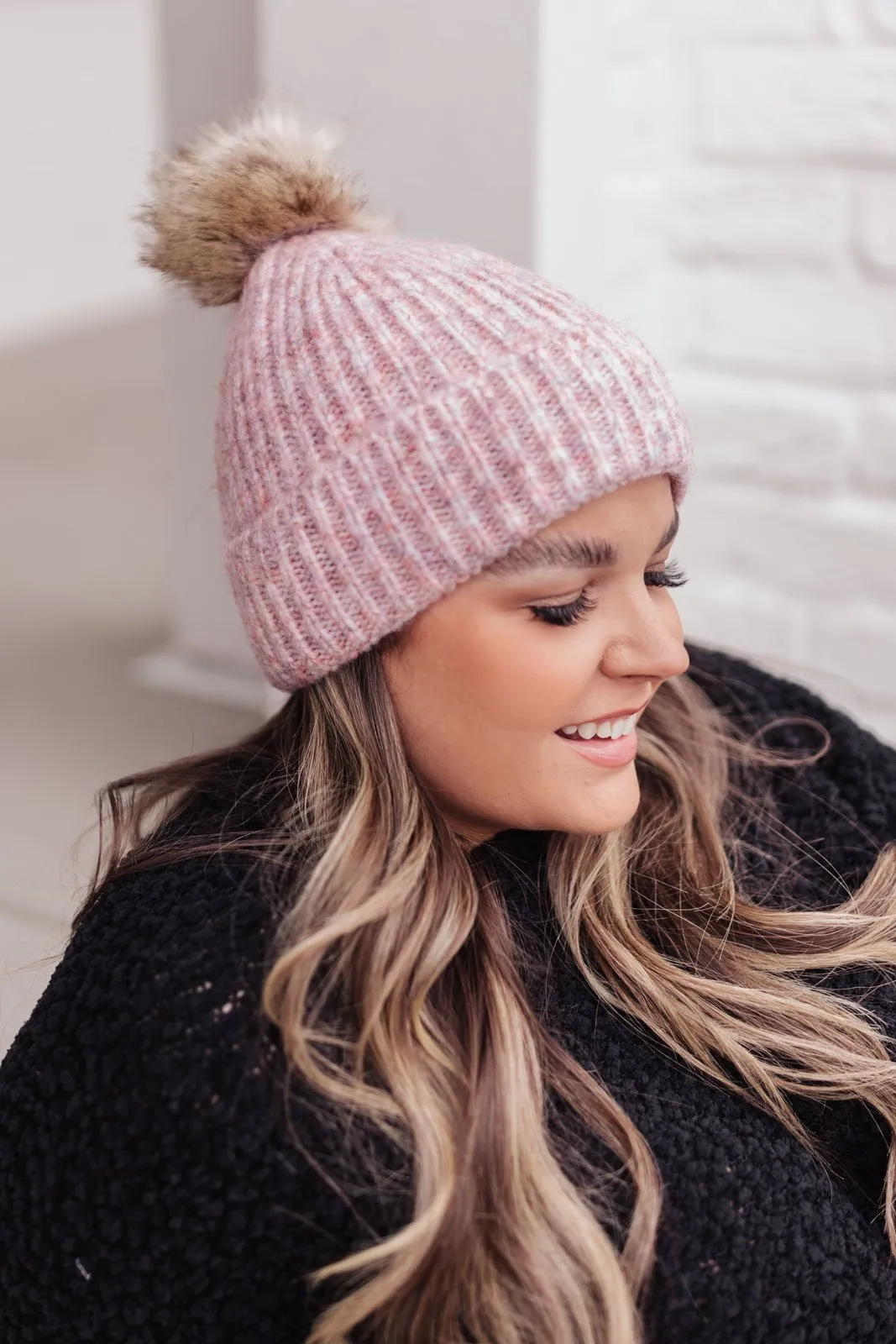 Classic Rib Beanie w/ Faux Fur Pom