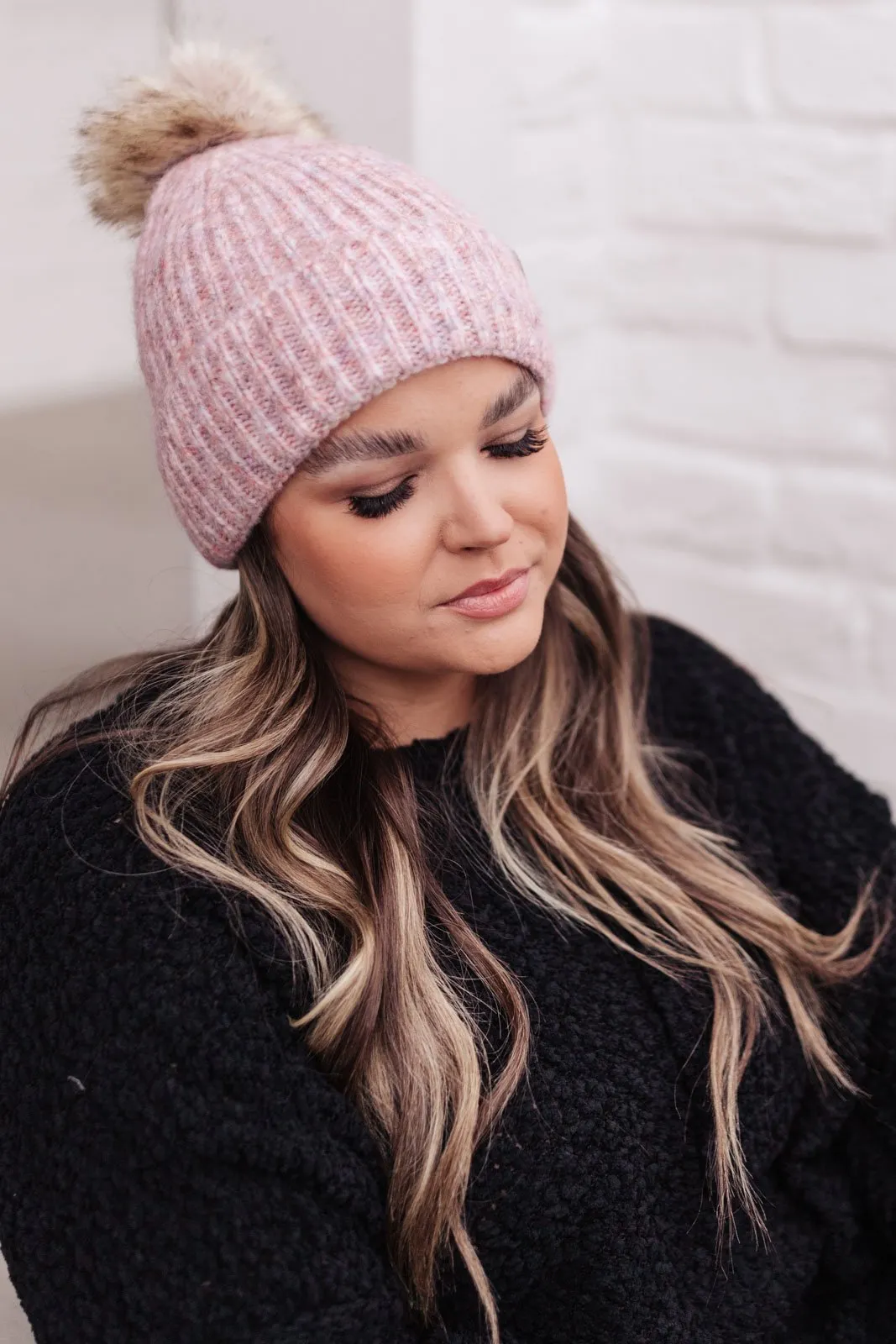 Classic Rib Beanie w/ Faux Fur Pom