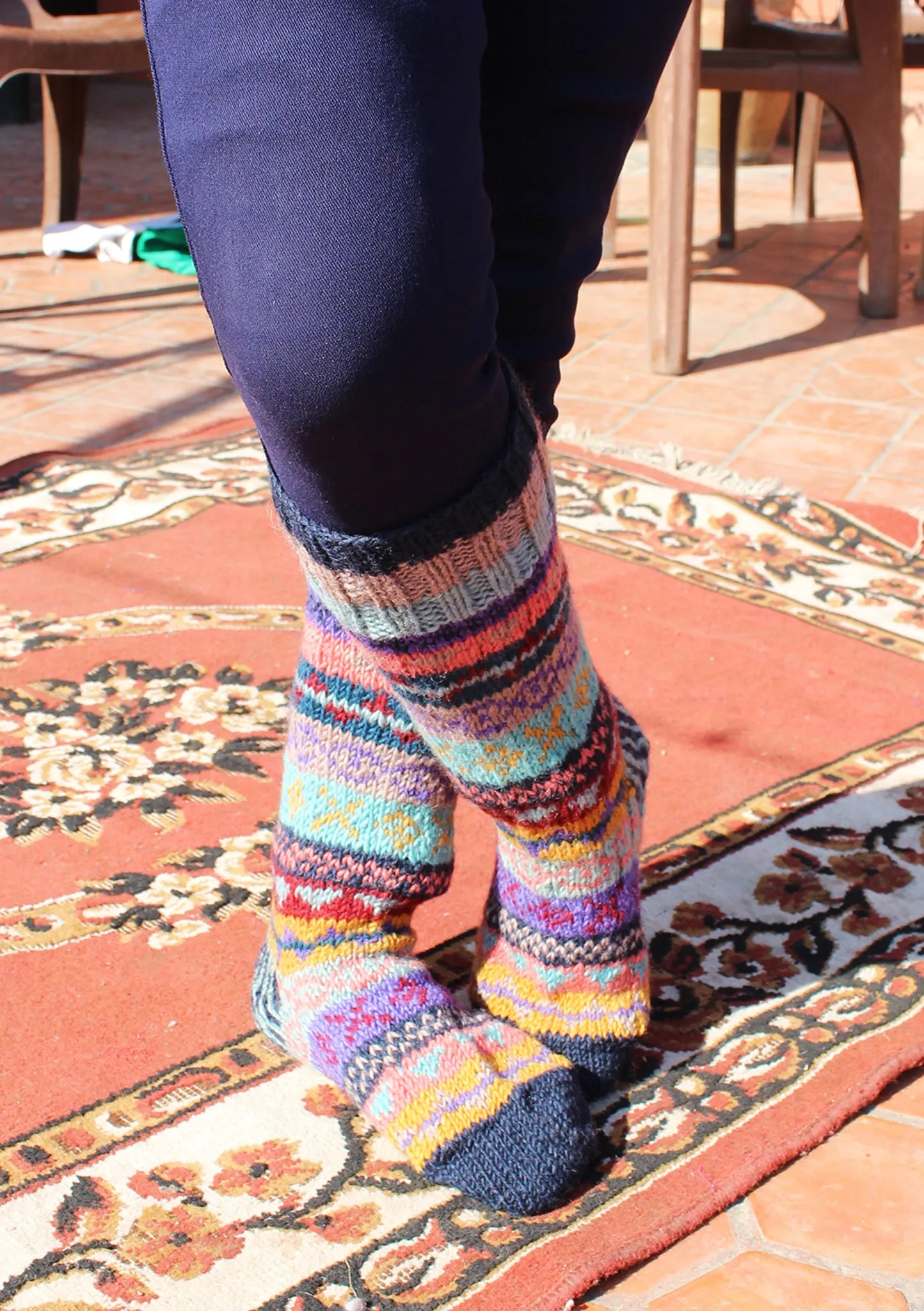 Dark Blue MultiColor Woolen Knee High Socks