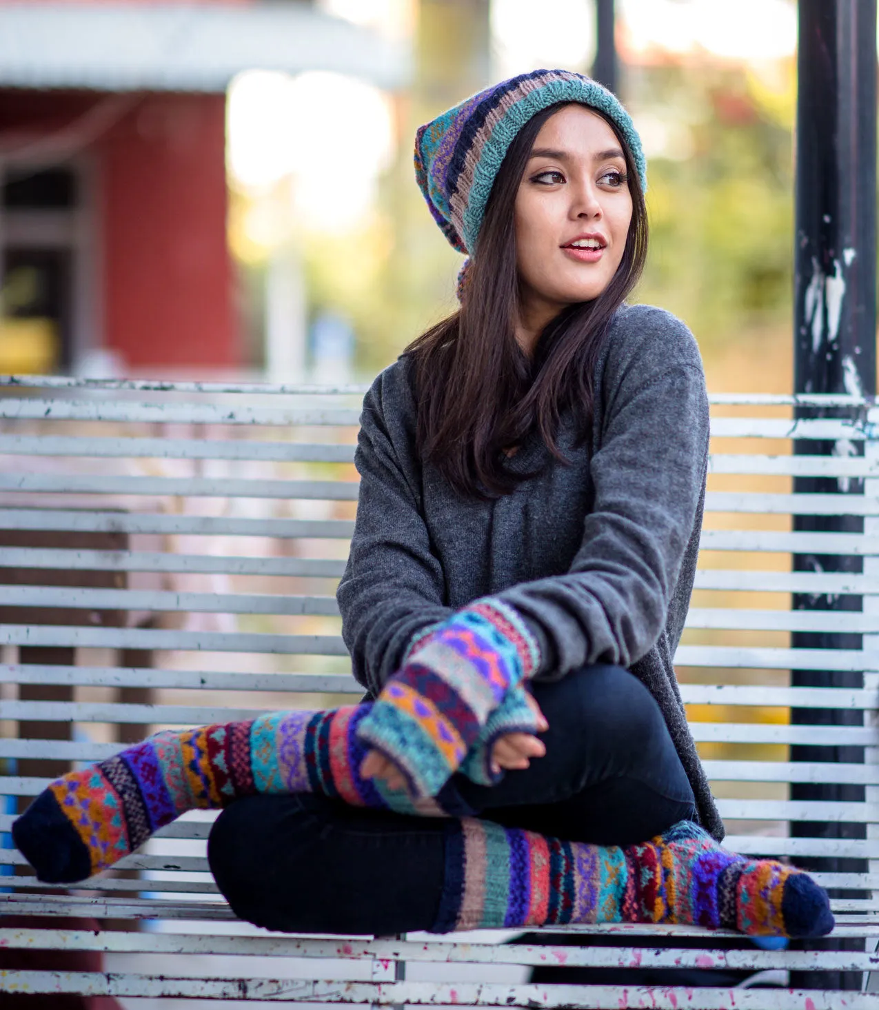 Dark Blue MultiColor Woolen Knee High Socks