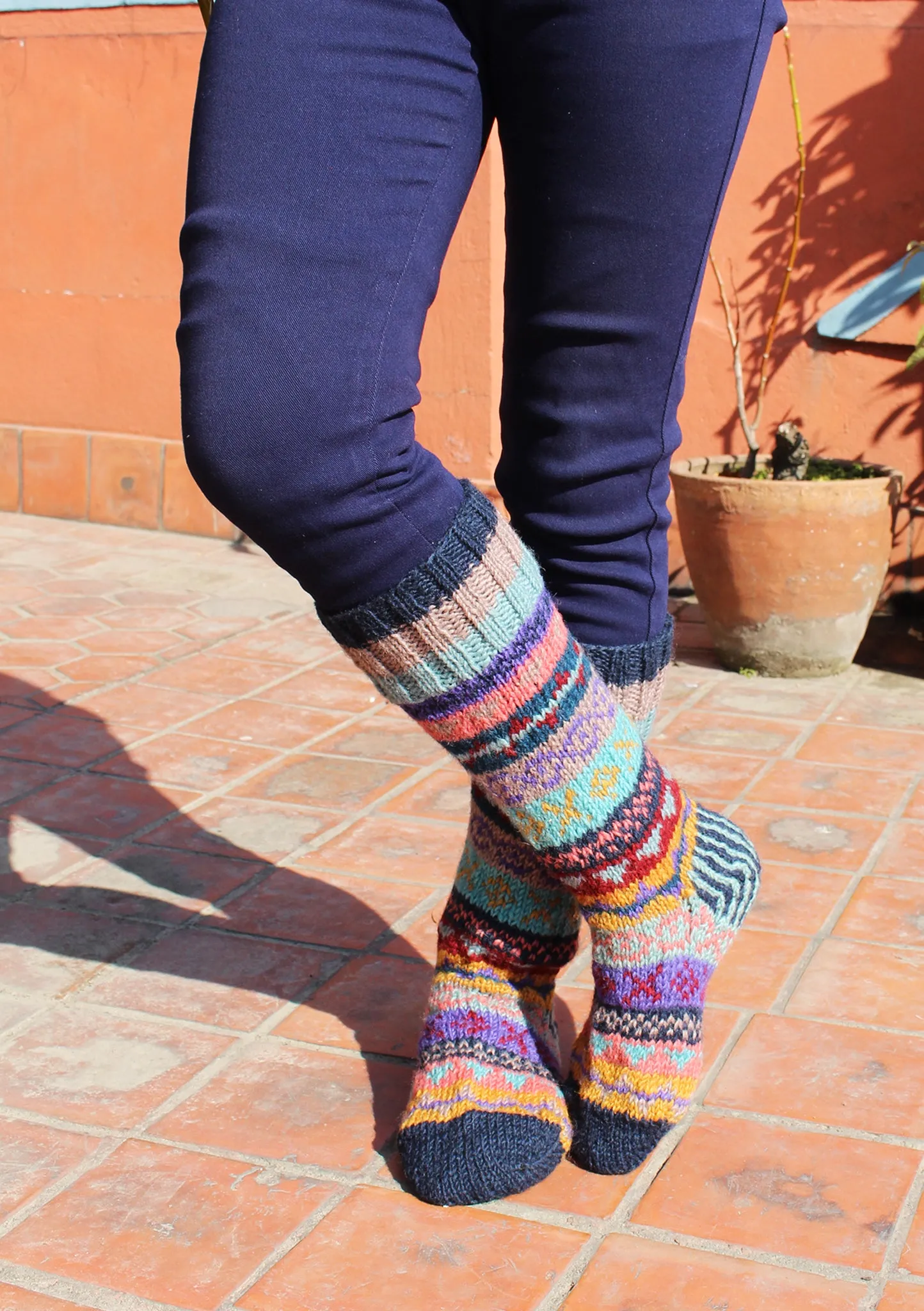 Dark Blue MultiColor Woolen Knee High Socks