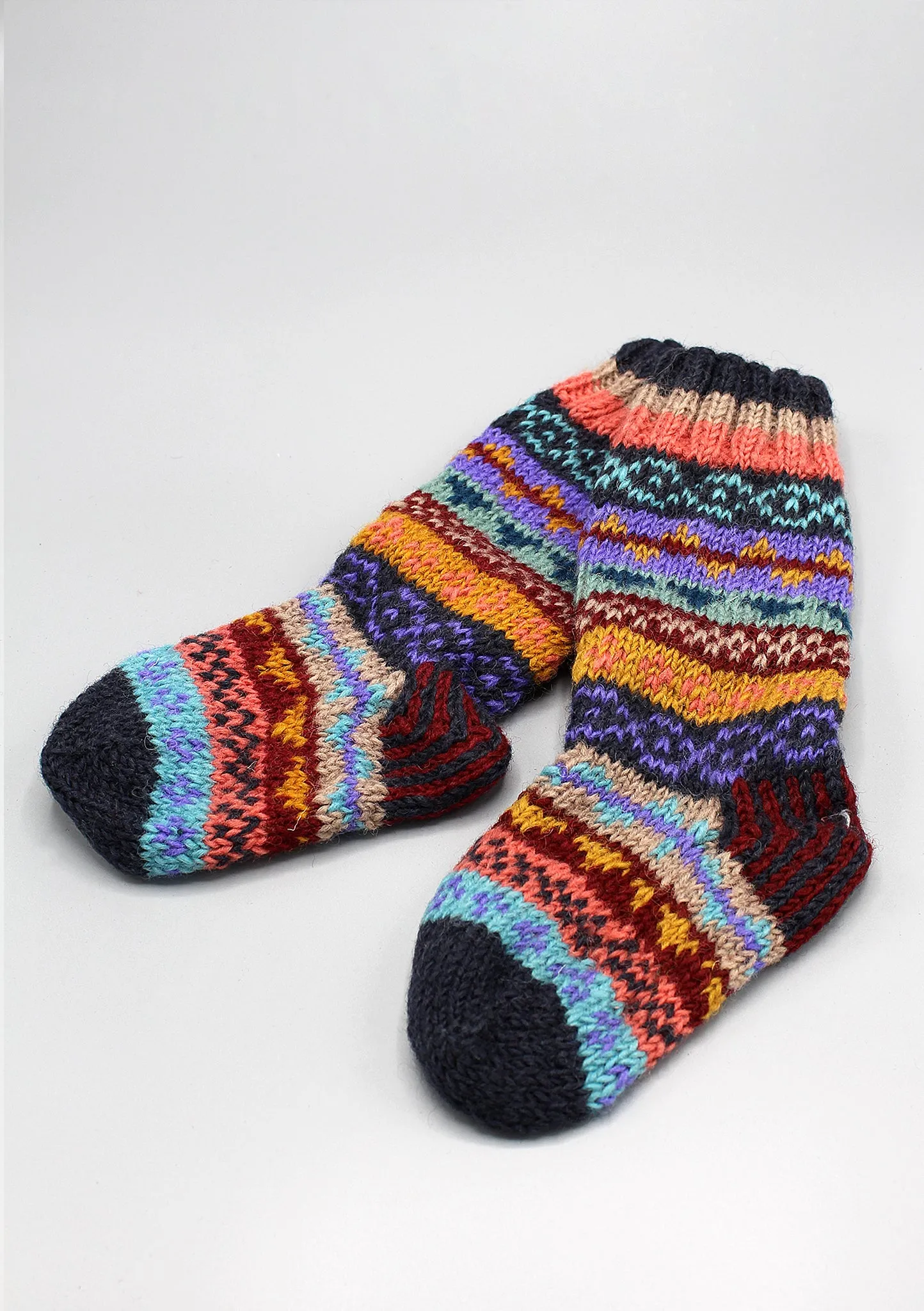 Dark Blue Multicolored Children Woolen Socks