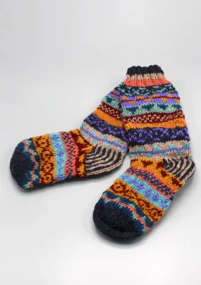 Dark Blue Multicolored Children Woolen Socks