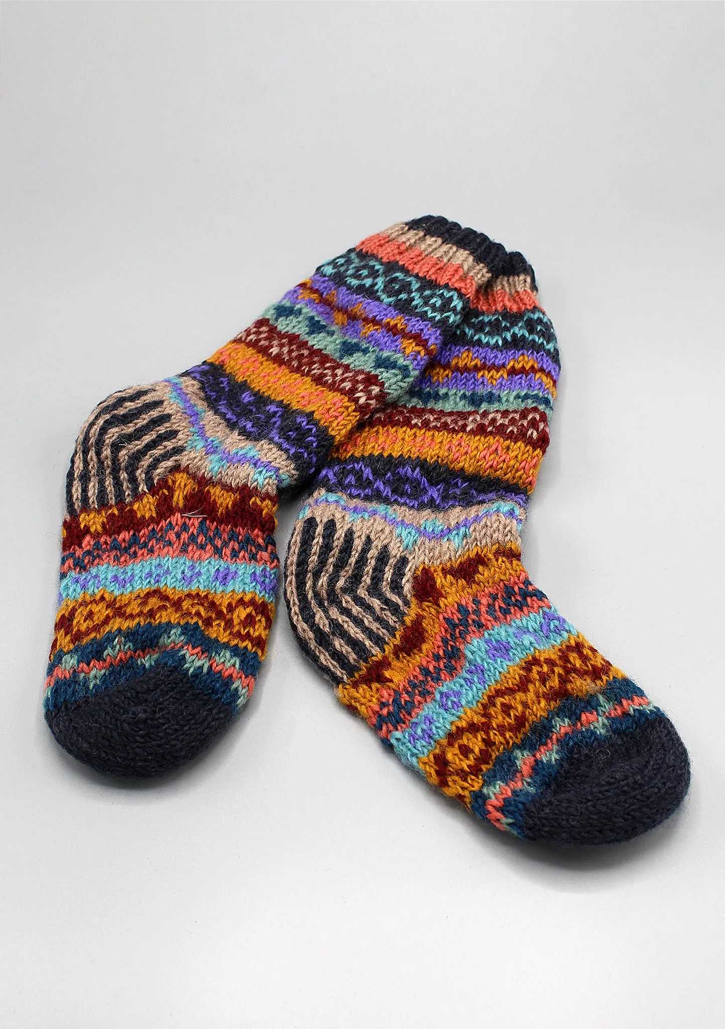 Dark Blue Multicolored Children Woolen Socks