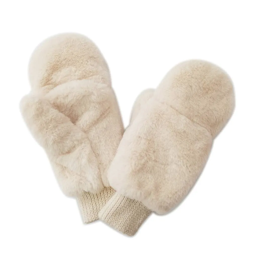 FASHION CITY Solid Faux Fur Mittens