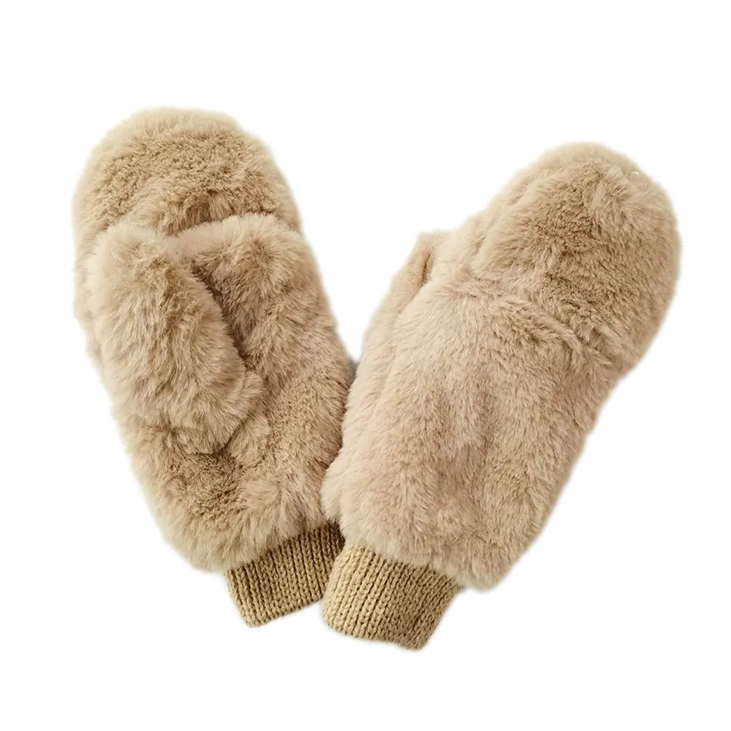 FASHION CITY Solid Faux Fur Mittens