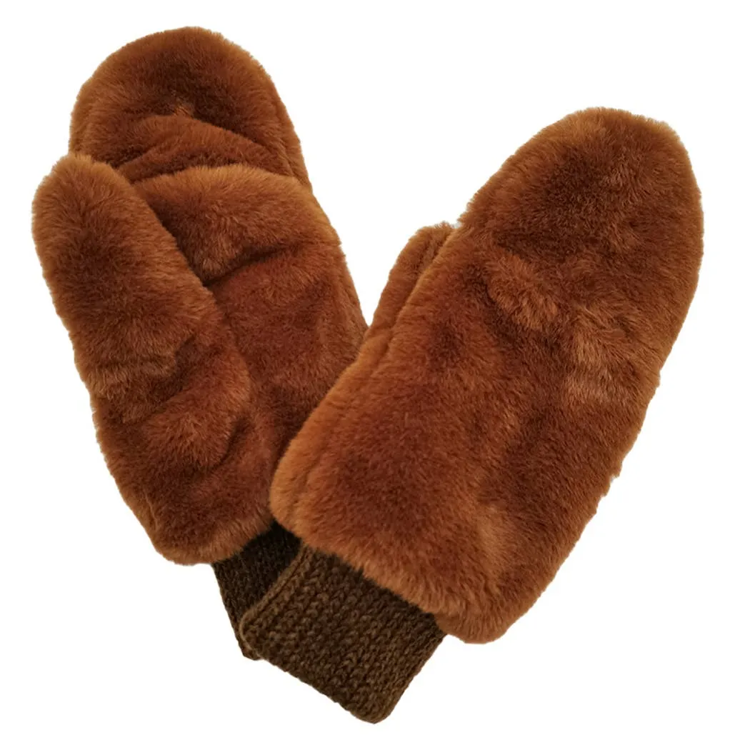 FASHION CITY Solid Faux Fur Mittens