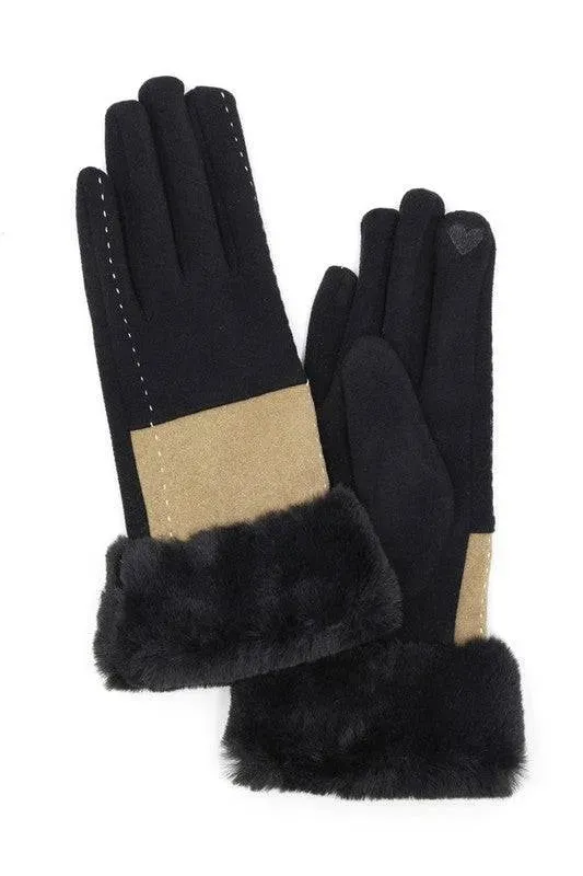 Faux Suede Fur Cuff Winter Gloves