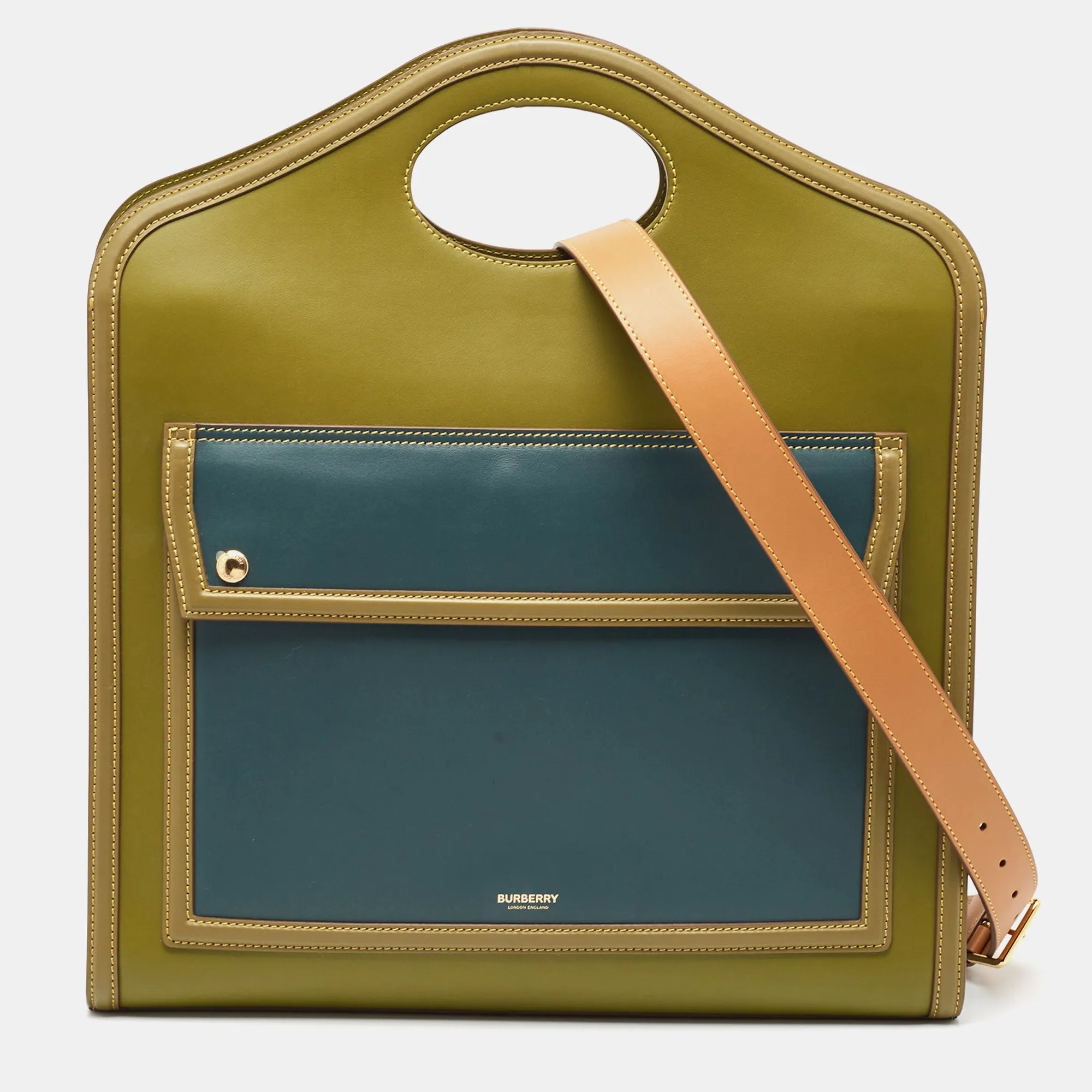 Green/Blue Leather Medium Pocket Bag