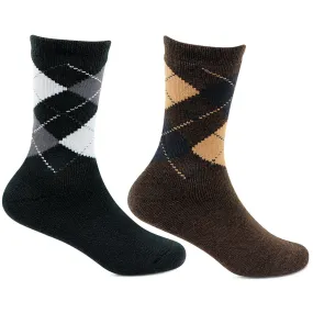 Kids Argyle Pattern Multicolored Woolen Crew Socks- Pack of 2