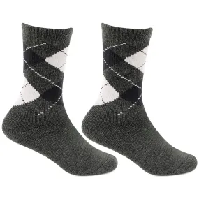 Kids Argyle Pattern Woolen Crew Socks (Dark Grey)- Pack of 2