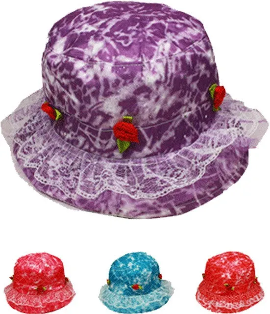 kid's bucket summer hat with rose and lace Case of 72