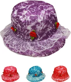 kid's bucket summer hat with rose and lace Case of 72