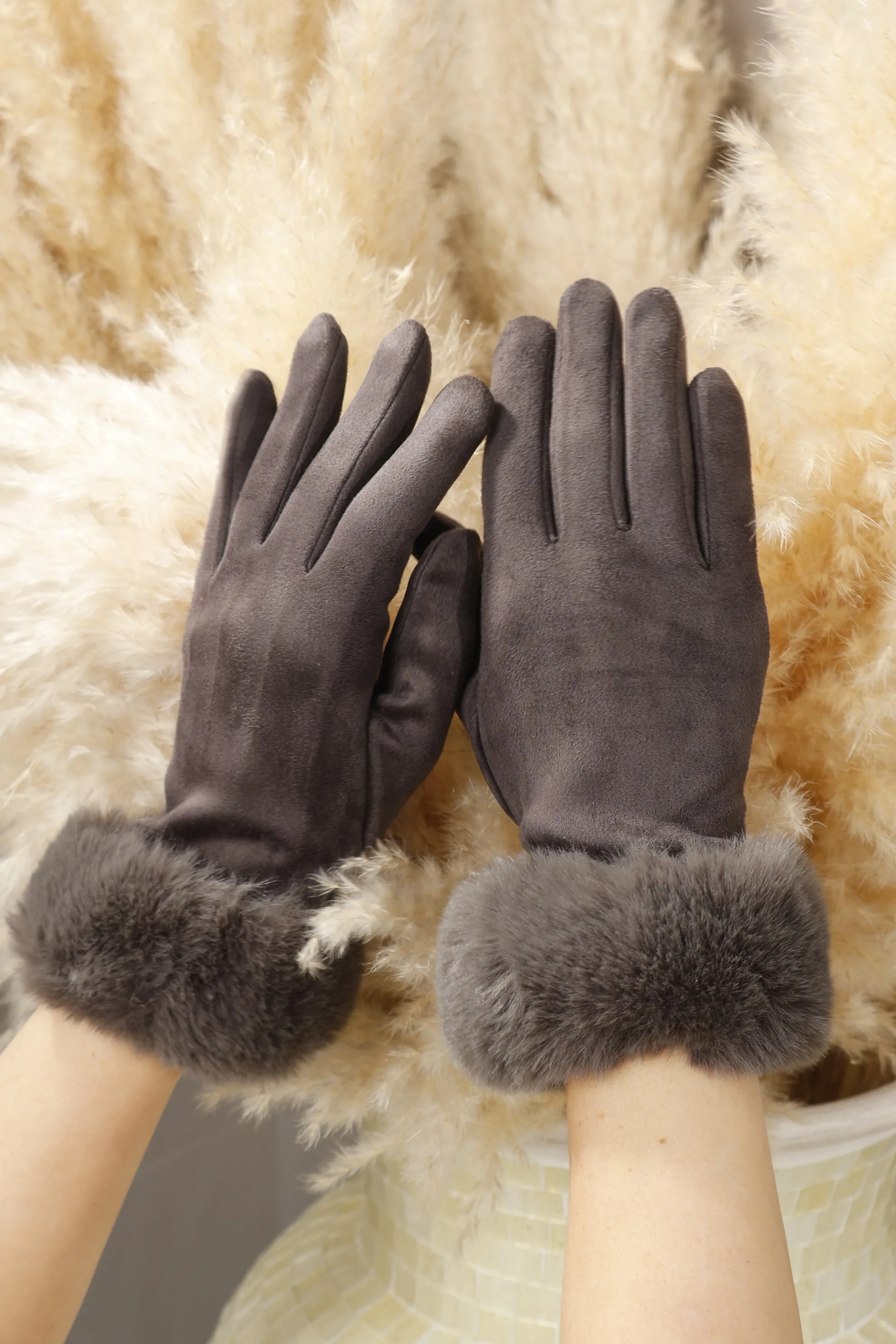 Nicola Fur cuff Gloves Grey