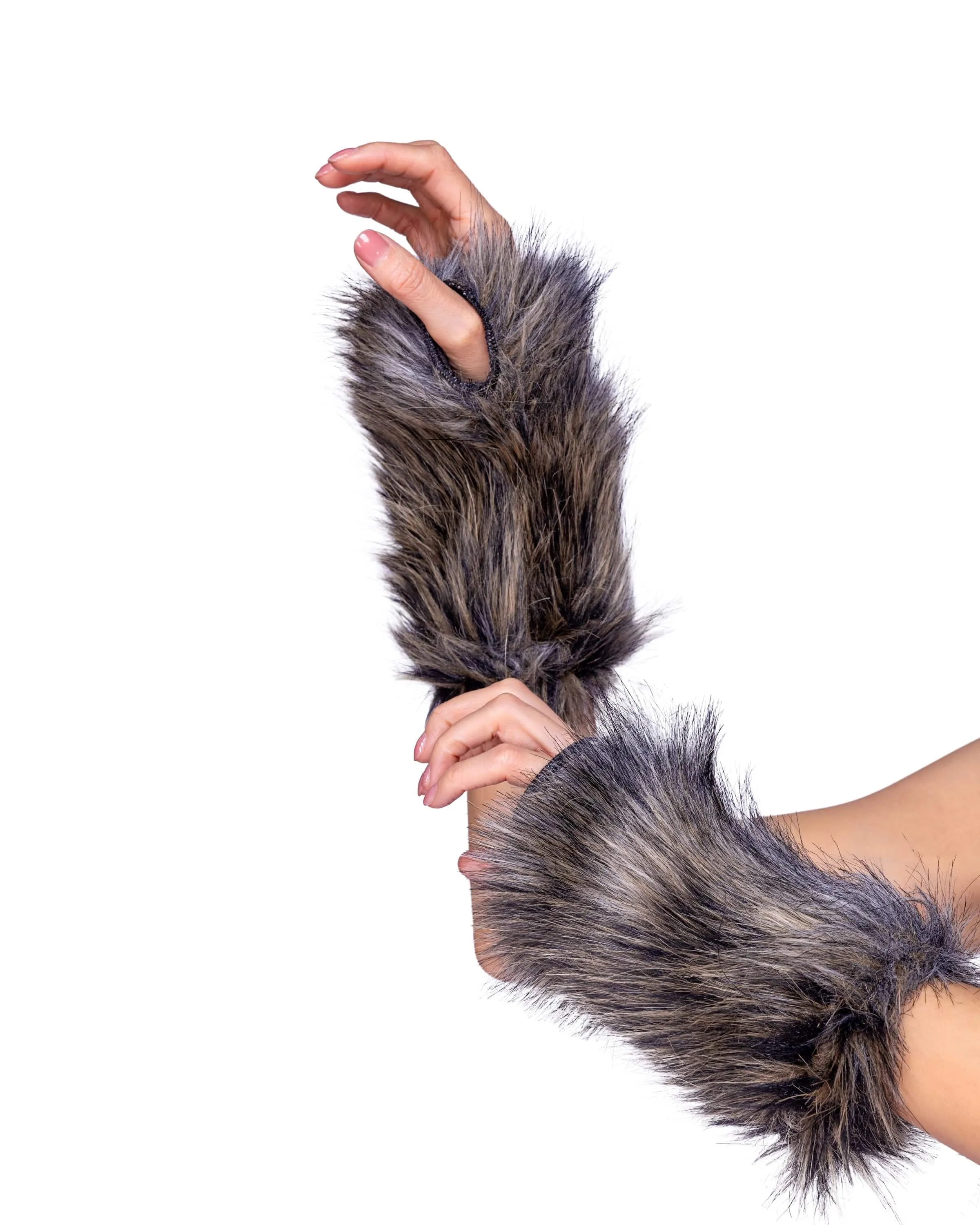 Pair of Faux Fur Wolf Gloves Cosplay Costume