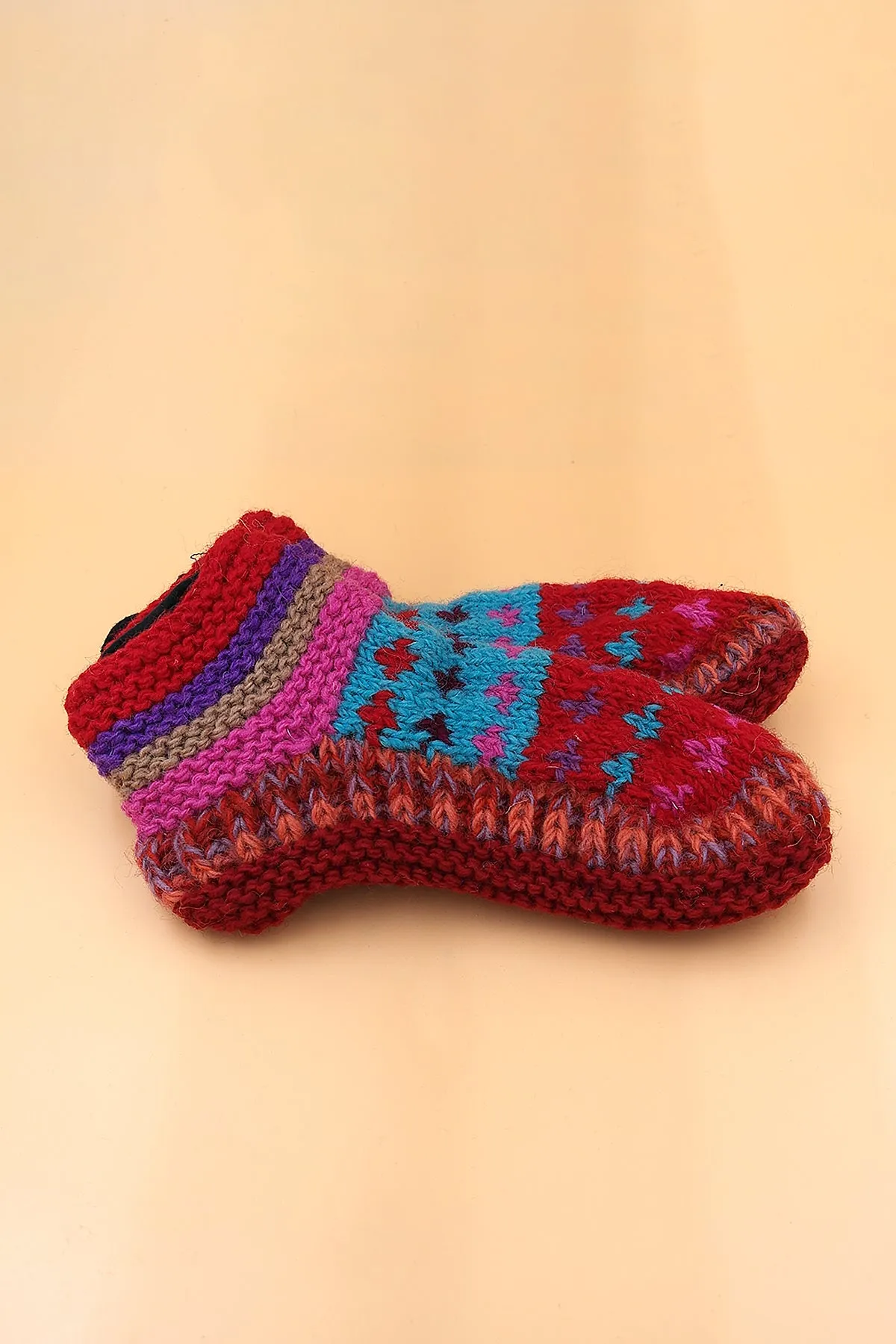 Plus signs pattern assorted colors woolen hand knitted ankle socks