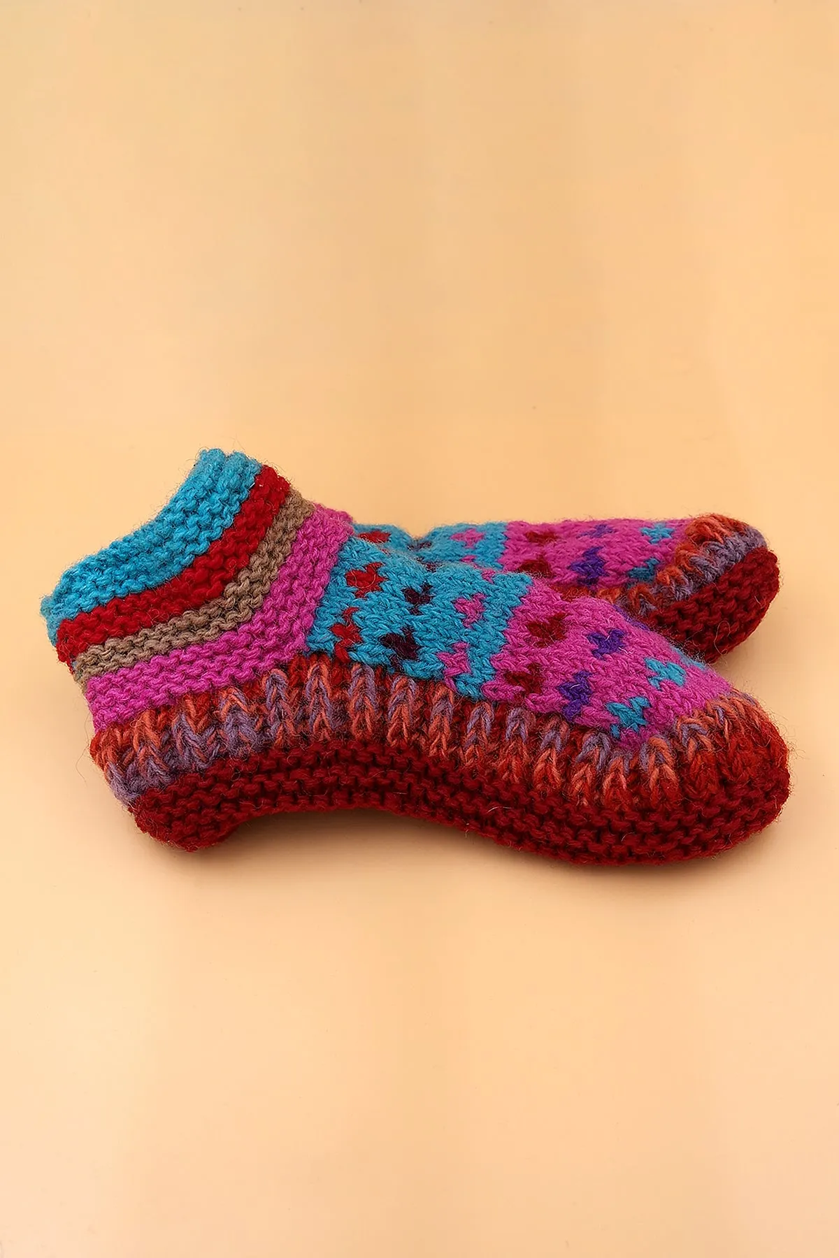 Plus signs pattern assorted colors woolen hand knitted ankle socks