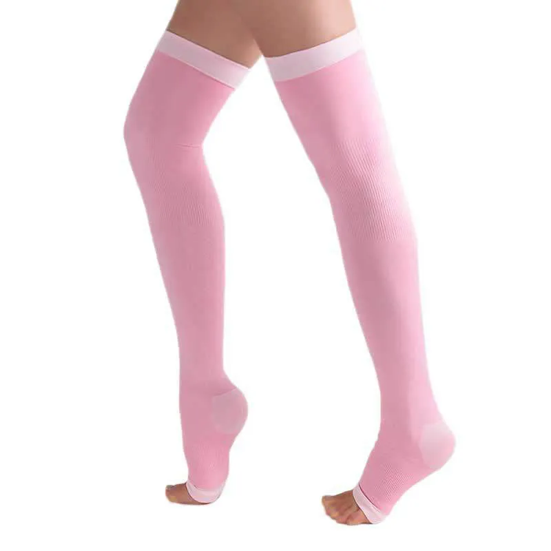 Plus Size Open Toe Thigh High Compression Socks