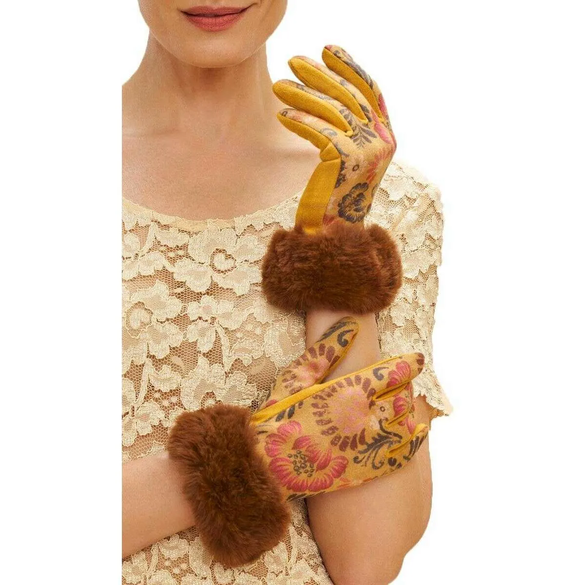 Powder Bernadette Floral Gloves - Mustard Yellow