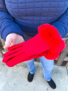 Red Faux Fur Gloves