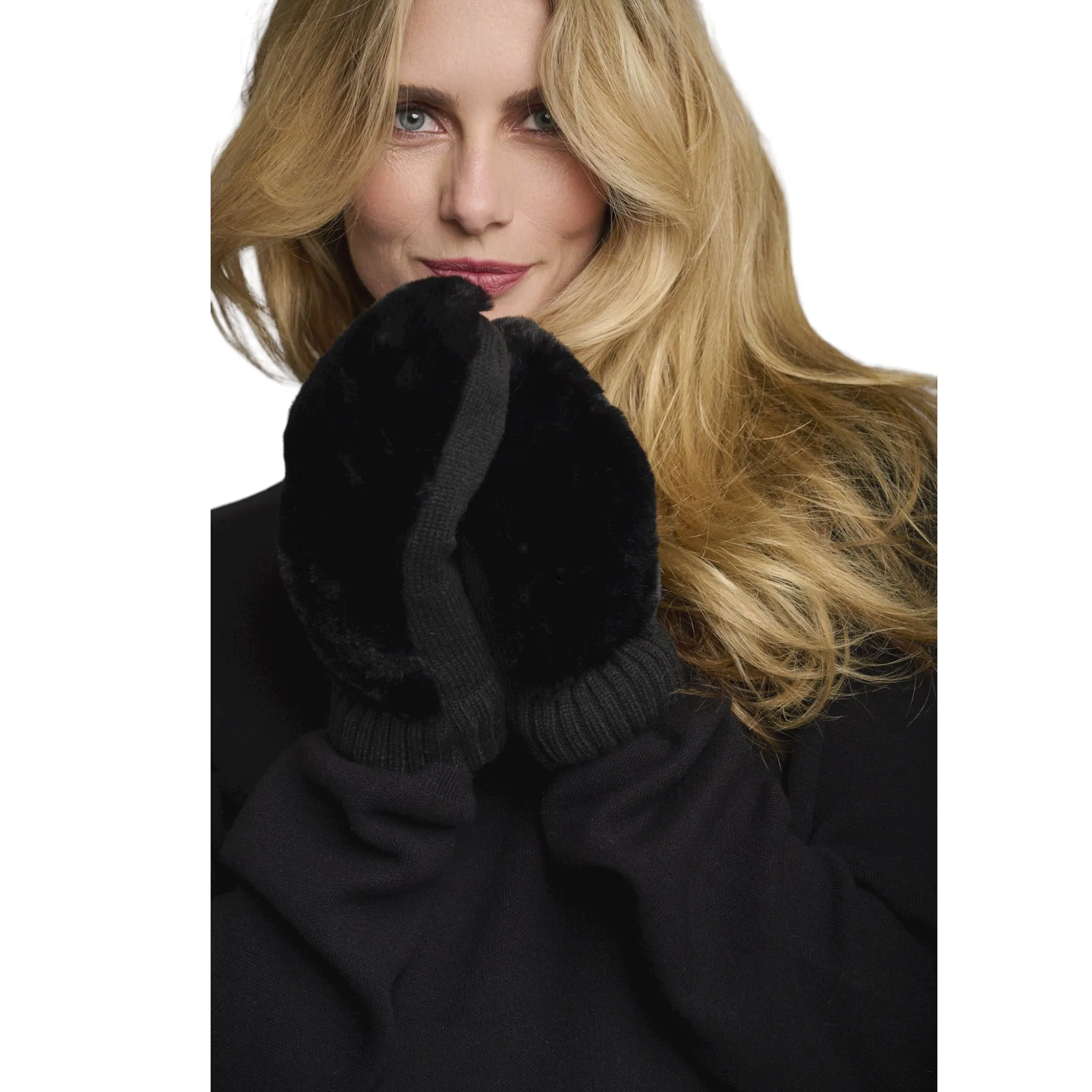 Rino & Pelle Oxo Faux Fur Mittens Black