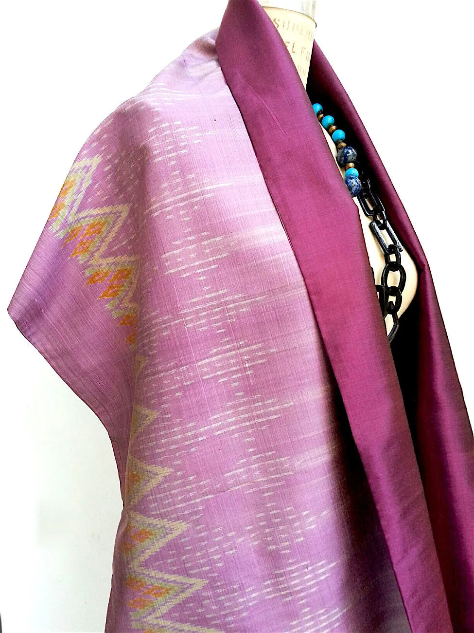 Silk Ikat Double Side Shawl Amethyst Eggplant