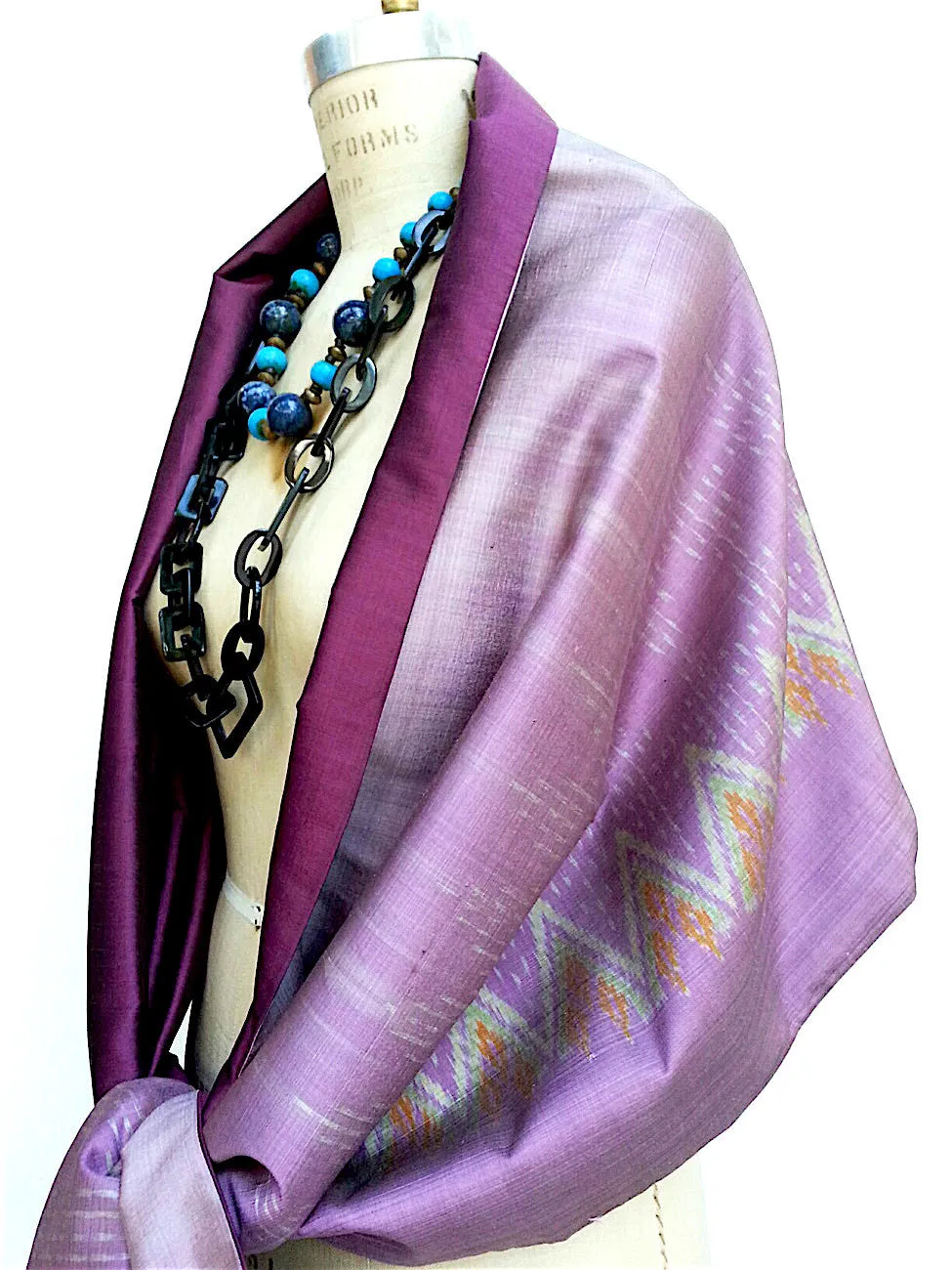 Silk Ikat Double Side Shawl Amethyst Eggplant