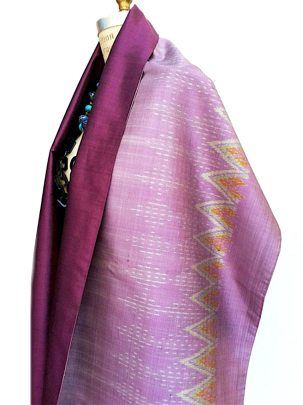 Silk Ikat Double Side Shawl Amethyst Eggplant