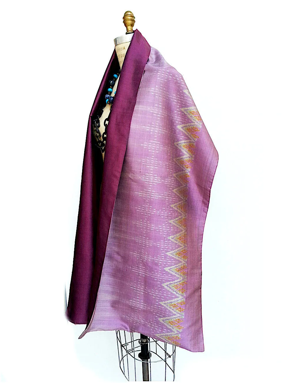 Silk Ikat Double Side Shawl Amethyst Eggplant