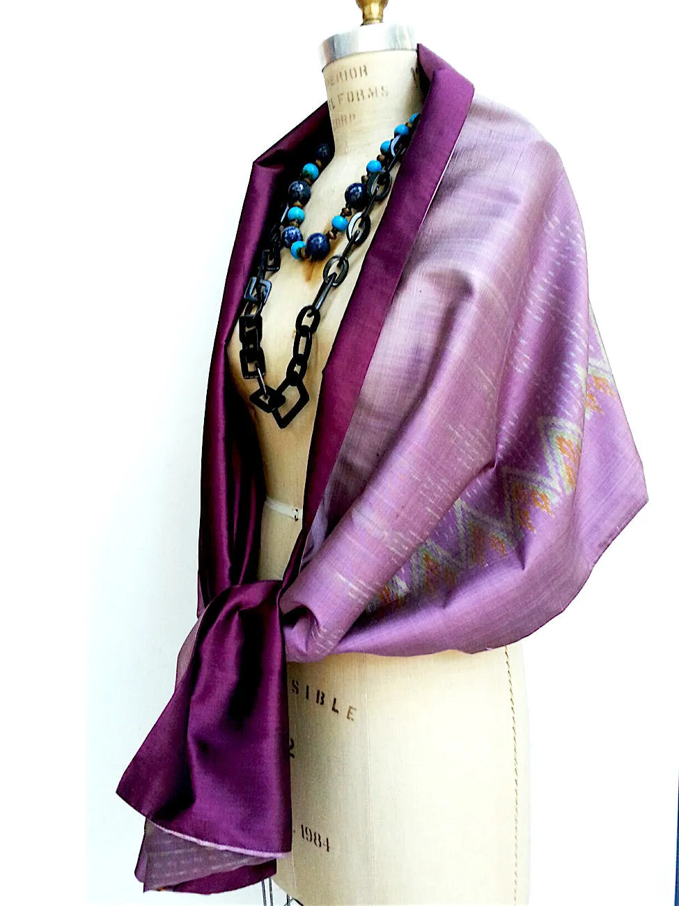 Silk Ikat Double Side Shawl Amethyst Eggplant