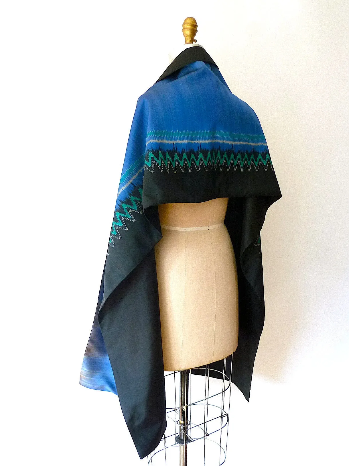 Silk Ikat Double Sided Shawl Black And Midnight Blue