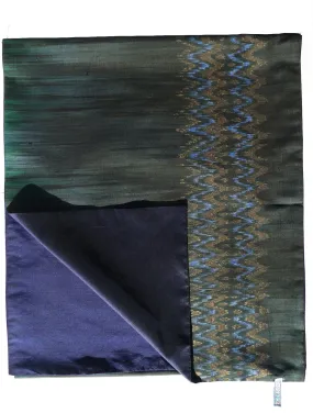 Silk Ikat Double Sided Shawl Black And Midnight Blue