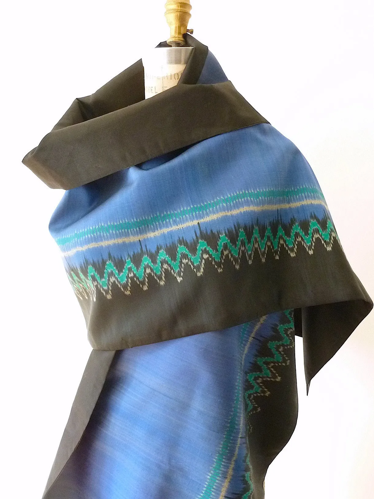 Silk Ikat Double Sided Shawl Black And Midnight Blue